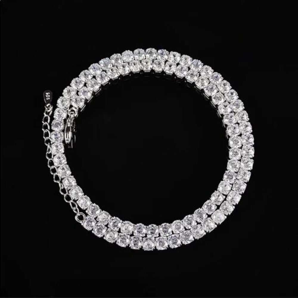 STERLING SILVER TENNIS DIAMOND CHOKER NECKLACE, NICE NECKLACE, CUTE NECKLACE - Picture 4 of 4
